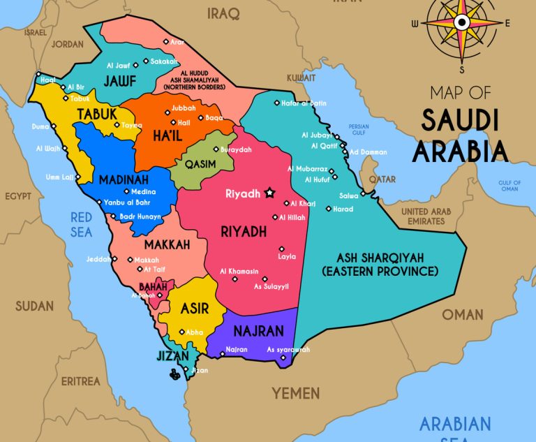 Gambar 1. Peta Pembagian Wilayah Kerajaan Arab Saudi Menjadi 13 Provinsi