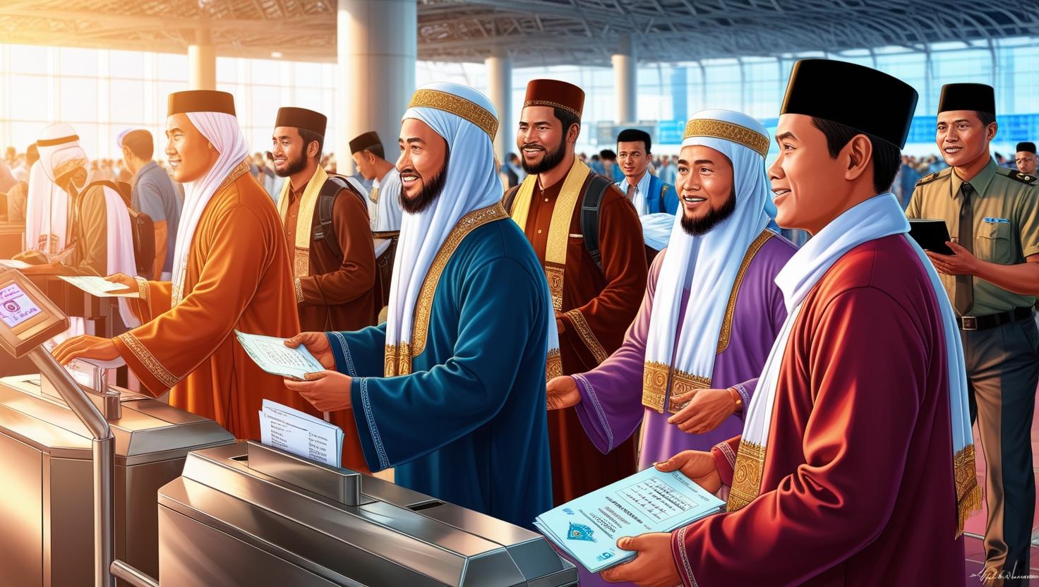ilustrasi jamaah haji indonesia laki-laki, chek in di bandara