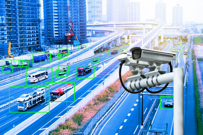 Machine learning analytics identify vehicles technology , Artificial intelligence concept. Software ui analytics and recognition cars vehicles in city. Smart surveillance cameras.